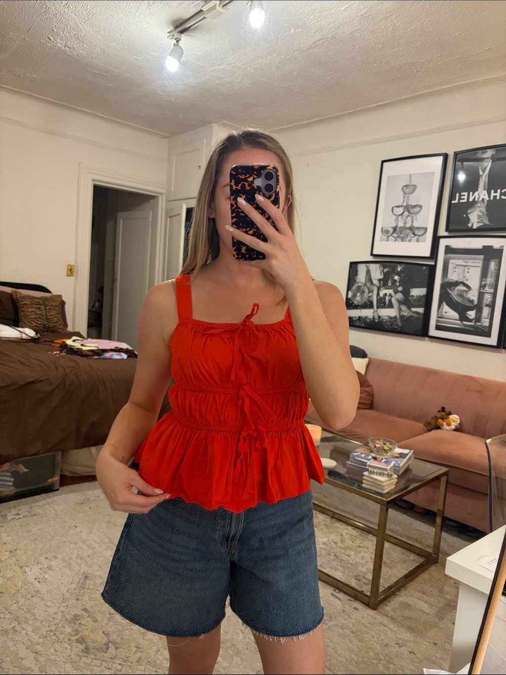 Red/Orange Sleeveless Ruffle Peplum Top